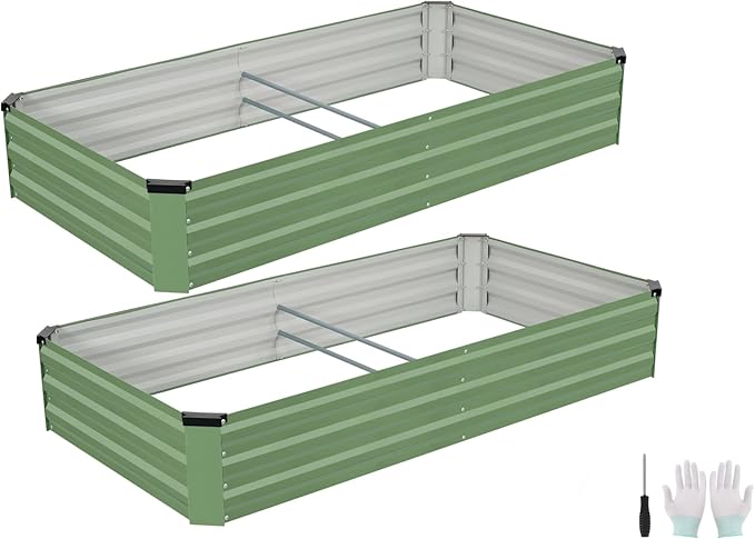 Galvanized Raised Garden Bed Outdoor | Metal Raised Garden Bed for Gardening 2Pack | Large Planter Box for Vegetables Flowers Fruits | Easy Assembly & Safety Design Flower Beds 6x3x1ft Olive Green