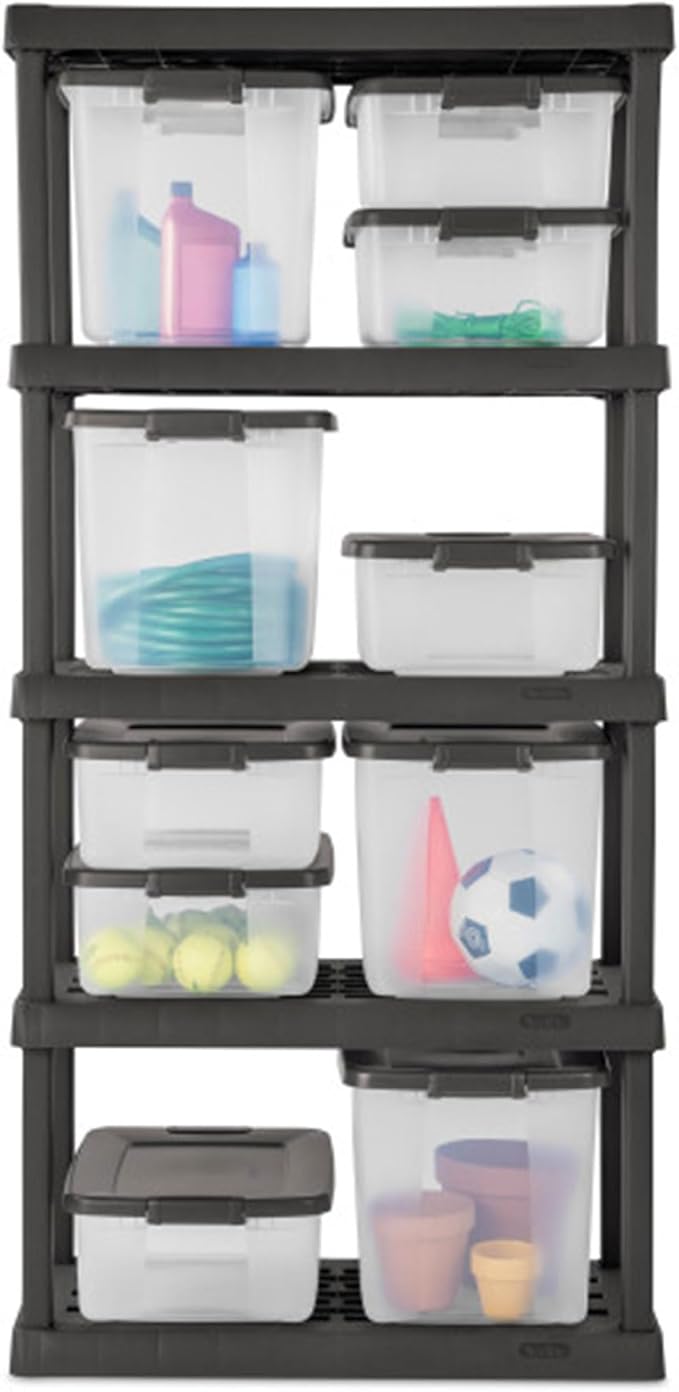 Sterilite 18-Pack Plastic Storage Bins w/ Lids, Shelf Totes Clear Containers, 50 Qt, Gray