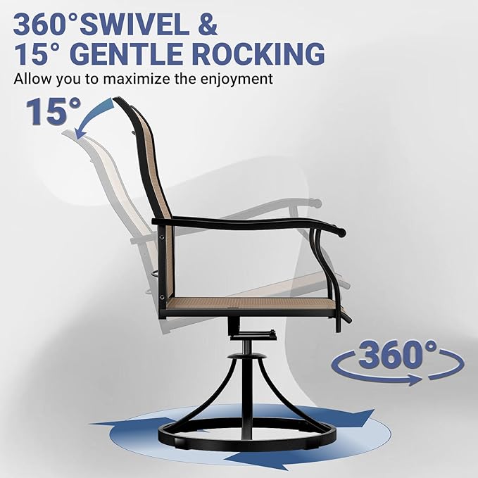 LEVELEVE 5 Piece Outdoor Patio Dining Set with 4 Swivel Dining Chairs & 1 Large Round Dining Table,Bistro Furniture Set for Lawn, Garden, Deck, Backyard and Porch