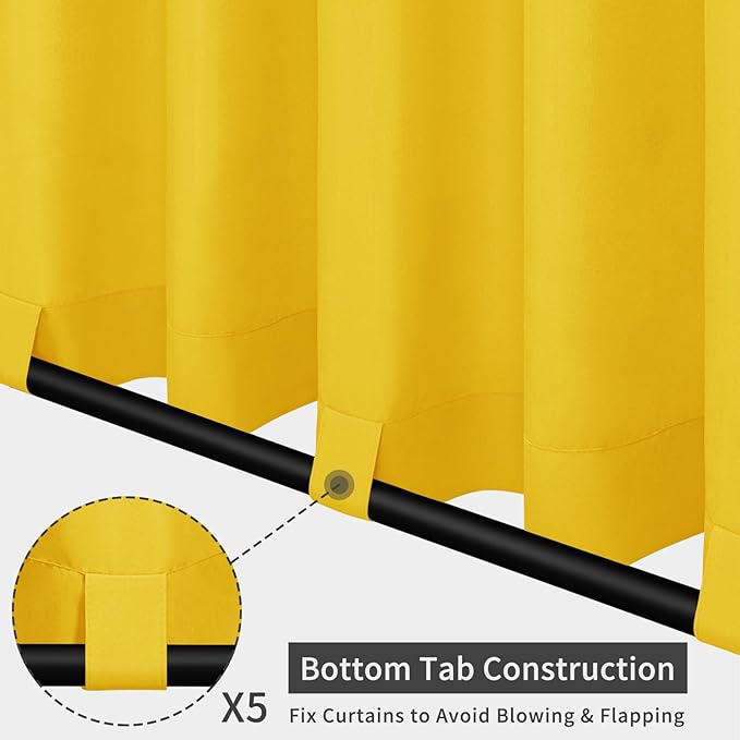Easy-Going Outdoor Patio Curtains Detachable Tab Top Windproof Weatherproof Curtain for Cabana, Porch, Pergola and Gazebo, Tab Bottom Drape, 2 Panels, 110W x 84L inch, Yellow