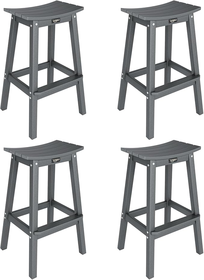 VINGLI 29 Inch Outdoor Bar Stools Set of 4, HDPE Weather Resistant Barstools Heavy Duty Patio Bar Height Chairs for Deck Balcony Kitchen Counter Yard and Poolside (Gray, 29 Inch 4 PC)