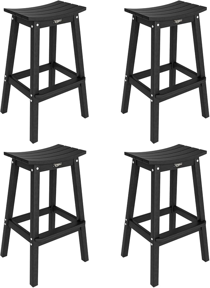 VINGLI 29 Inch Outdoor Bar Stools Set of 4, HDPE Weather Resistant Barstools Heavy Duty Patio Bar Height Chairs for Deck Balcony Kitchen Counter Yard and Poolside(Black, 29 Inch 4 PC)