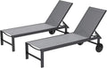 Shintenchi 2 PCS Outdoor Chaise Lounges Chair with Wheels Aluminum Reclining Patio Lounge Chairs with 5 Adjustable Position Recliner for Patio, Beach, Yard, Pool Patio Furniture Set,Light Grey