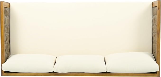 Merax 67.5" Outdoor Patio Daybed 3 Seater Sofa Bed,Acacia Wood Frame with Rattan Arm,Cushion & Pillow