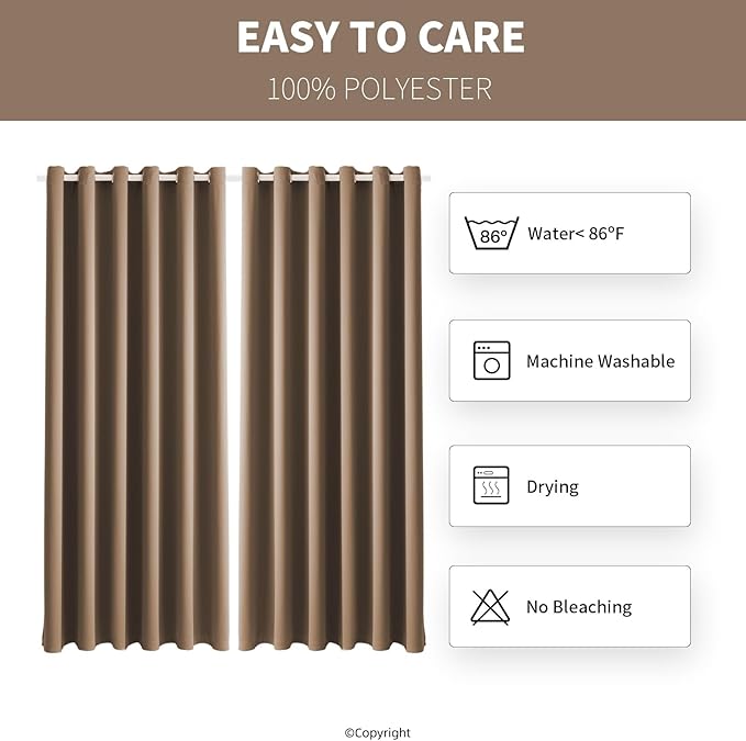 DIVA EN CAMINO DEC Outdoor Patio Curtain Waterproof Darkening Thermal Insulated Indoor Curtains for Bedroom, Porch, Living Room, Pergola, Cabana, W84 x L95, Camel Brown, Set of 2 Panels