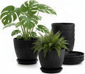 7.5 Inch Black Thickened Plastic Plant Pots with Saucers, 6-Pack Modern Seedling Planters for Indoor Outdoor Plants, Durable Heavy-Duty PP Material for Herbs Flowers Vegetables (＜8 inch)