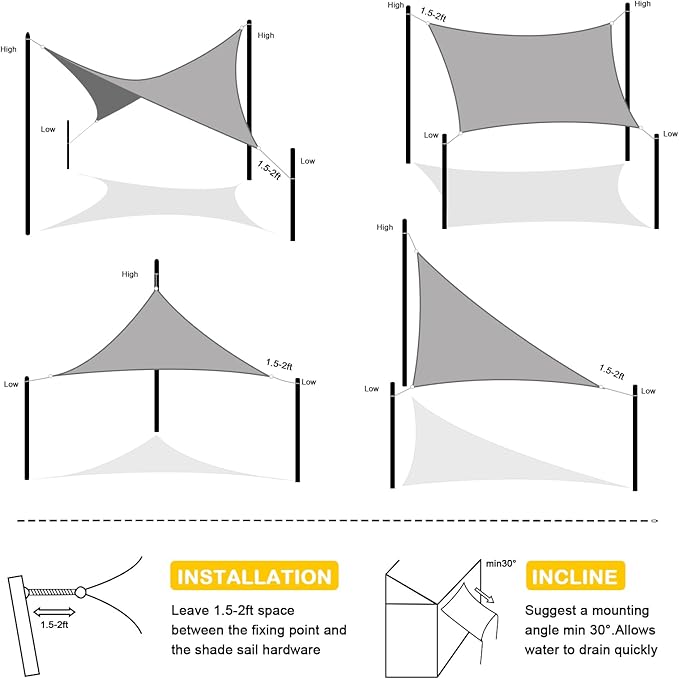 Artpuch Waterproof Sun Shade Sail, 10'x10' Light Grey Rectangular, UV Resistant Rain Canopy, Curved Edges Shade Cloth for Outdoor Patio, Deck, Yard