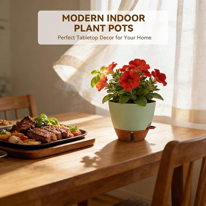 7/6.5/6/5.5/5 Inch Self Watering Pots, Plastic Flower Pots with Multi Mesh Drainage Holes and Deep Reservoir for Indoor Outdoor Garden Plants and Flowers (White, 5/5.5/6/6.5/7)