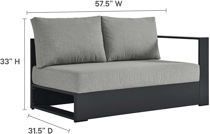 Modway Tahoe Aluminum 3-Piece Outdoor Patio Furniture Gray, Modular Sectional Sofa Set with Weather-Resistant Cushions, Ideal for Deck, Backyard Poolside