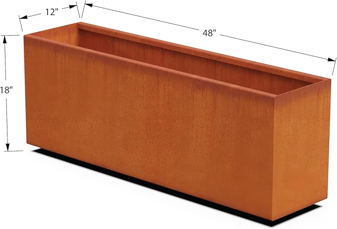 Plantercraft Large Rectangular Planters for Outdoor Plants | 48x12x18 Corten Steel Planter - Extra Large Outdoor Planter Box for Patios, Garden Borders & Modern Landscapes
