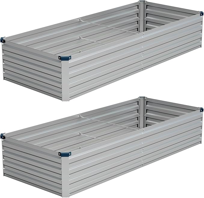 Vengarus 8x2x1FT (2 Pack) Galvanized Raised Garden Bed-Outdoor Planter Box for Vegetables,Metal Flower Boxes with Corner,Planter Raised Bed,(Silver)