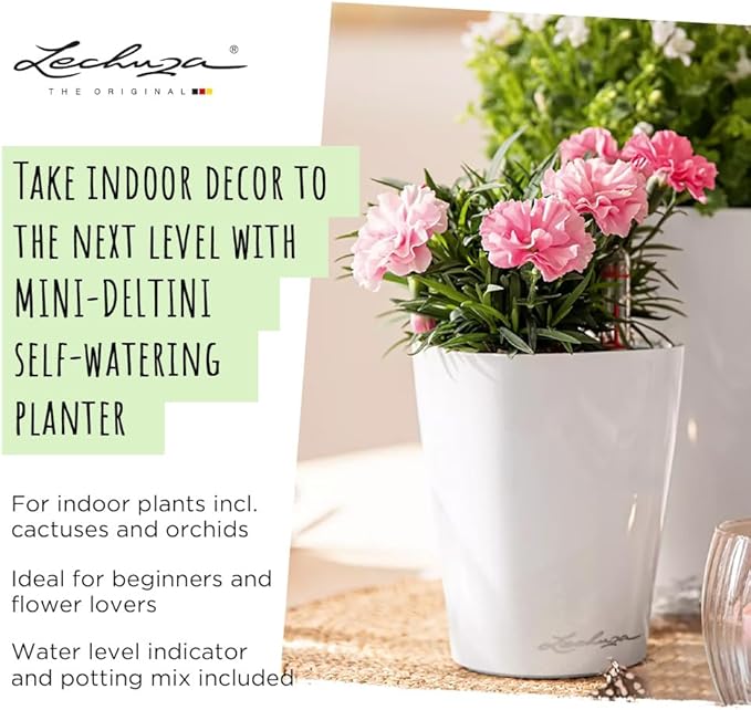 Lechuza MINI-DELTINI Charcoal Metallic, Self-Watering Small Indoor Planter, H5.1 L3.9 W3.9 in