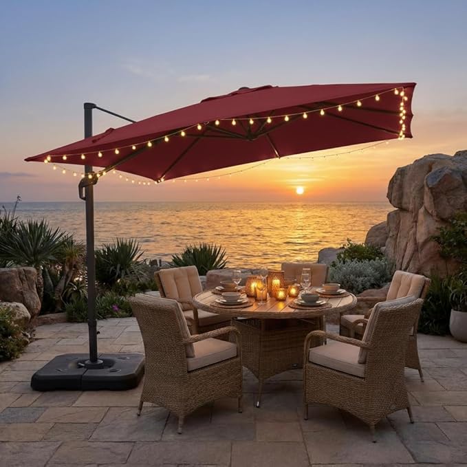 HOTEEL10x10ft Patio Umbrella Cantilever Umbrellas - Upgrade and Intensify - 360 Rotation and 5 Angles Adjustment - Aluminum Offset Pool Umbrella Outdoor Umbrellas for Patio Garden Pool