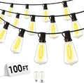 Outdoor Patio String Lights 100ft: ST38 LED Shatterproof Bulbs 3 Modes Button Control - Waterproof Connectable Lights - Wedding Bistro Party Gazebo Backyard Decorative