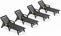 SERWALL Patio Chaise Lounge Chair Set of 4, 5 Positions Adjustable Poly Outdoor Lounger for Pool, HDPE Lounge Chair with Rolling Wheels & Cup Holder for Poolside, Deck, Obsidian Black
