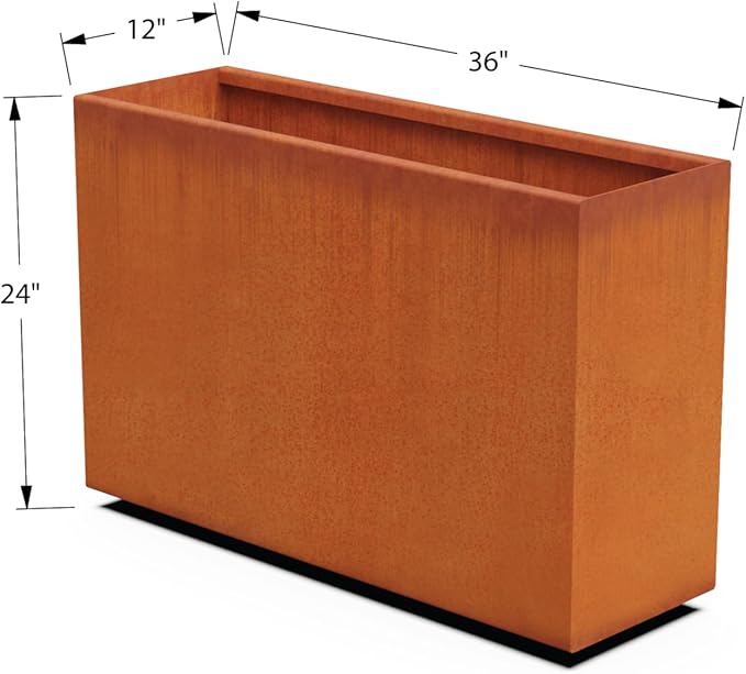 Plantercraft Corten Steel Planter, Large Rectangular Planters for Outdoor Plants - 36x12x24 Inch Extra Large Outdoor Planter Box for Modern Patio & Garden Design