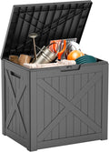 32 Gallon Outdoor Deck Box, Lockable Waterproof Outdoor Storage Boxes For Garden Tools,Indoor Cushions,Accessories Outside Storage Resin Weatherproof Container(Black)