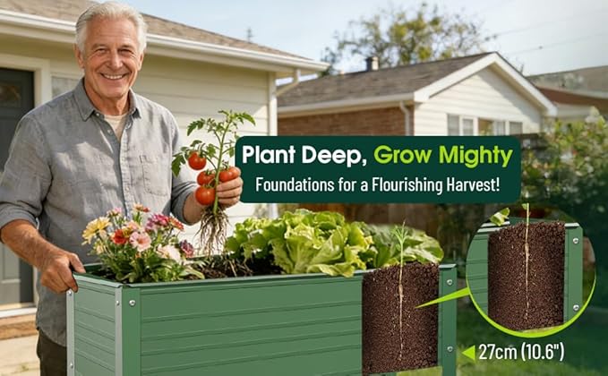 2-Pack Raised Garden Beds - Galvanized Steel Planter Boxes, 400 lb Capacity, 5 Drainage Holes & 2 Flow Channels, Elevated Garden Bed with Mesh Bottom for Outdoor Gardening
