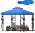 10x10 Canopy Replacement Top Double Tiered Gazebo Cover for Yard, Patio & Garden Durable Sunshade Replacement (Blue with lace)