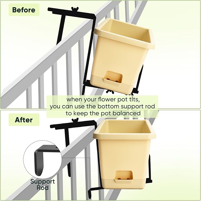 Planter Box Brackets, Adjustable Flower Brackets for Deck Railing, No Drill Window Bracket for Outdoor Planters-4 Pack