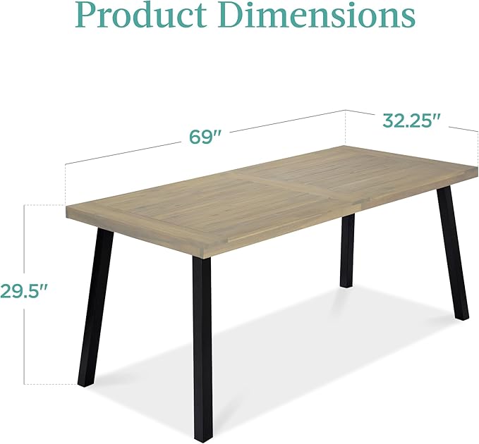 Best Choice Products 6-Person Indoor Outdoor Acacia Wood Dining Table, Picnic Table w/Powder-Coated Steel, 350 Pound Capacity Legs - Taupe