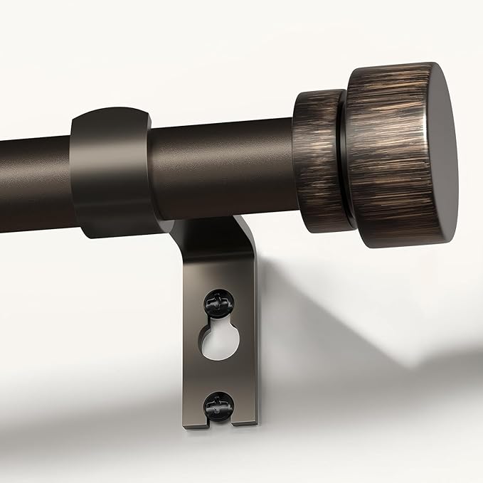 Modern Antique Brown Bronze Curtain Rods for Windows 16 to 60 Inches Adjustable Heavy Duty 1" Diameter Window Curtain Rod with Finials for Outdoor Farmhouse Bedroom Kitchen Living Room