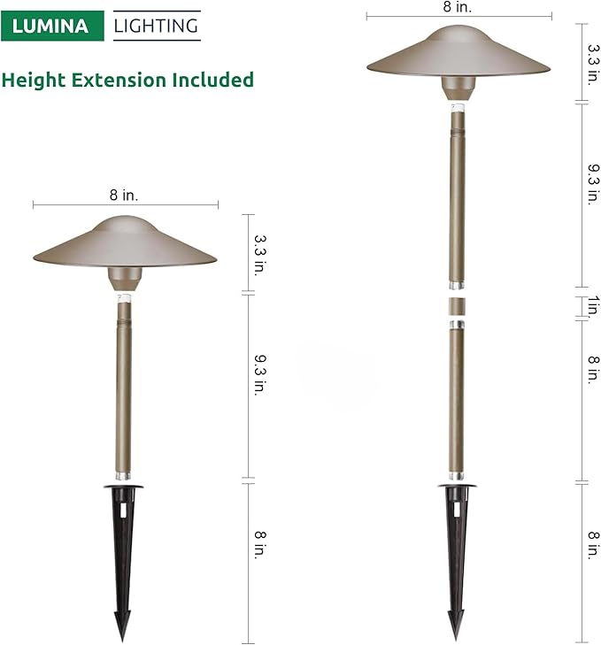 Lumina Lighting® 3W Landscape Lighting 12V Landscape Lights Low Voltage Landscape Path Lights Warm White Waterproof Outdoor Replaceable G4 LED Bulb for Garden Pathway Lawn Yard (Bronze, 8-Pack)