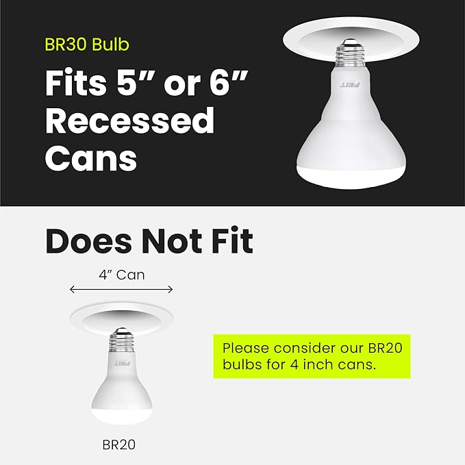 Feit Electric BR30 LED Light Bulb, 100W Equivalent, Dimmable, 1400 Lumens, E26 Standard Base, 2700K Soft White, 90CRI, Flood Light Bulb for Recessed Cans, 22-Year Lifetime, BR30DM/1400/927CA/4, 4 Pack