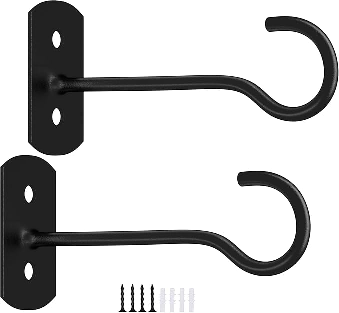 6in Hanging Plant Hooks 2Pack Ceiling Hooks for Plants, Indoor & Outdoor Decoration, Black