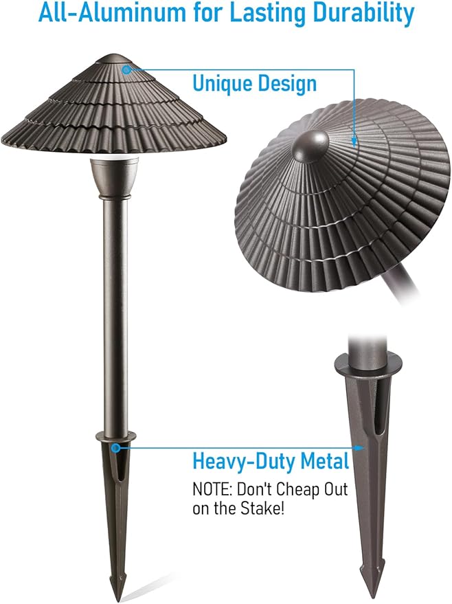 LEONLITE Low Voltage Landscape Lights, 3W 12V Pathway Lighting Wired, IP65 Waterproof Light for Yard Lawn, ETL Listed, Bronze Aluminum Housing, 5000K Daylight, Pack of 4