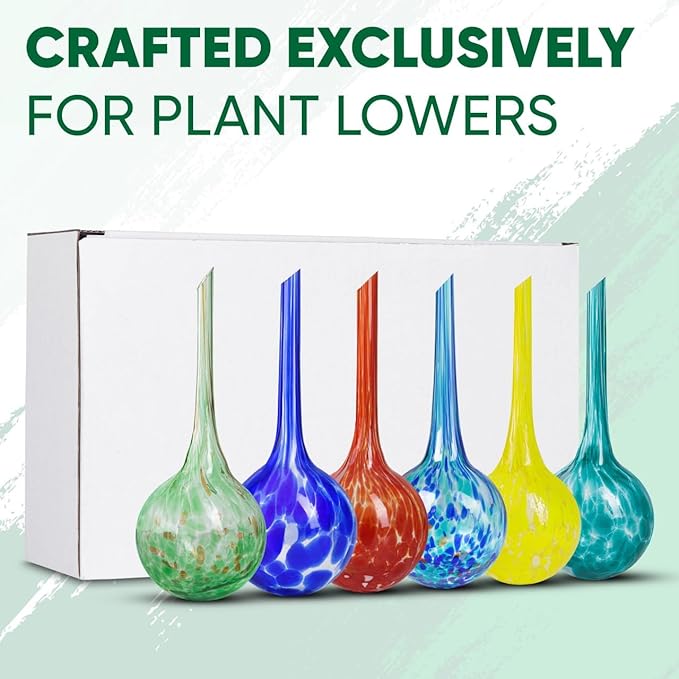Plant Watering Globes Set of 6 - Small Glass Self Watering Bulbs Up to 5 Days of Irrigation - for Indoor & Outdoor Plants - Multicolor, Automatic, Glass Watering Bulbs for Daily Use, Watering Devices