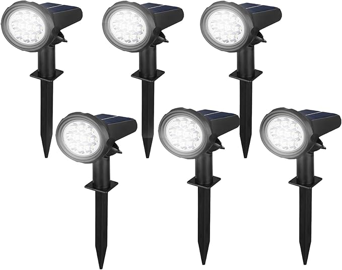 Solar Spot Lights Outdoor，Solar Lights Outdoor Waterproof IP68，Dark Sensing Auto On/Off，Suitable for Garden, Corridor Landscape Lighting and Flag Lighting. (Multicoloured, 6-Pack)