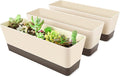 SUREAM 3 Pack Indoor Window Box Planter, 12x3.8 Inch Rectangle Herb Planter with Tray, Modern Small Succulent Cactus Flower Plastic Plant Pot for Window Sill, Garden Balcony, Office Shelf Decoration