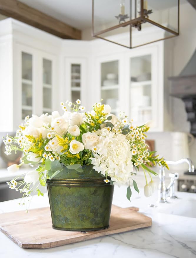 Briful 5 Size Galvanized Buckets Rustic Farmhouse Metal Bucket Galvanized Flower Bucket Plants Pot, Home Indoor Outdoor Decor Tin Planter, 3.7In/3.9 in/5.1In/5.9In/7.1In