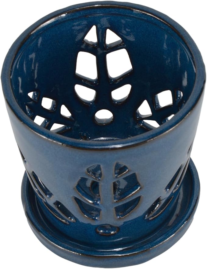 W&W Orchid Pot with Holes and Saucer for Repotting, Blue, 5.5 Inch