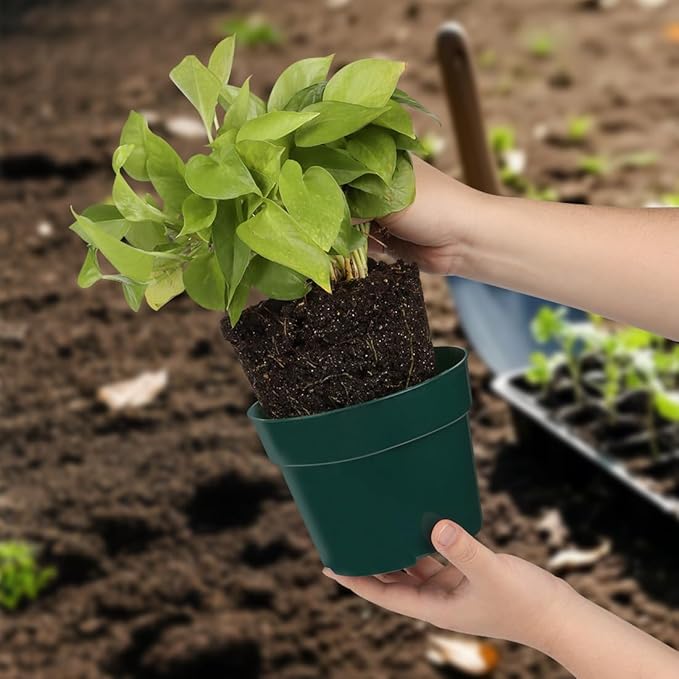 15 Pack 4/6/8 Inch Plant Nursery Pots, Sturdy Plant Pots with Drainage Holes, Ideal for Seedlings, Indoor/Outdoor Use, Green