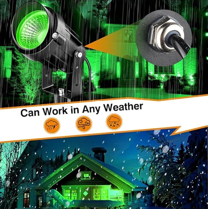 Halloween Christmas Outdoor Spotlights Green Landscape Lights Outdoor Spotlight,2 Pack 110v Plug-in Outdoor Waterproof Green Halloween Christmas Spotlights for Garden Pathway Tree Yard