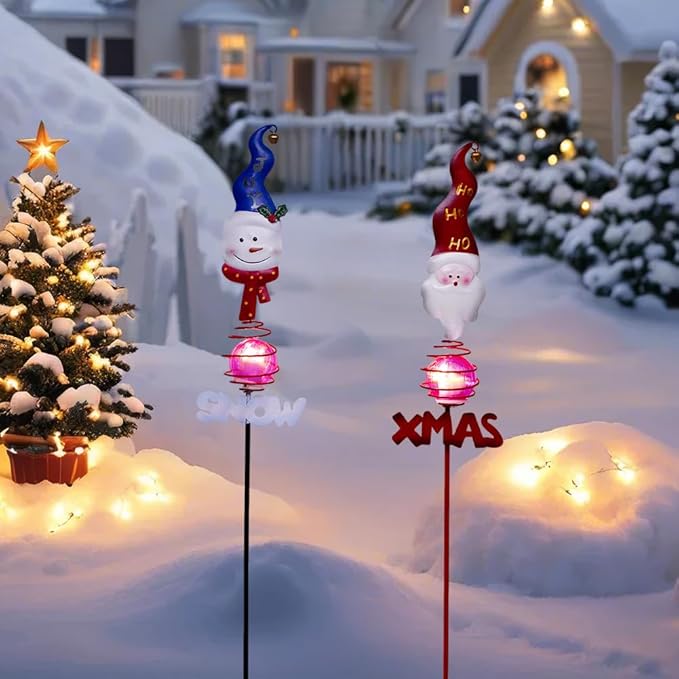 Christmas Solar Garden Stake Lights,2 Pack Snowman＆Santa Claus Xmas Pathways Lights,Solar Christmas Decorations for Outside Lawn Patio Landscape