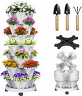 Vertical Strawberry Planter 7 Tier Stackable Tower Herb Planters-Stacking Garden Outdoor Grey Planter Pot with Tools Mover for Succulents, Vegetables and Flowers