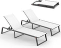 Aluminum Chaise Lounge Outdoor Set of 2, Foldable & Assembly Free Patio Pool Lounge Chairs 5-Position Recliner for Outside Poolside, Fully grounded legs Sun Lounger for Beach, Yard, Bright White