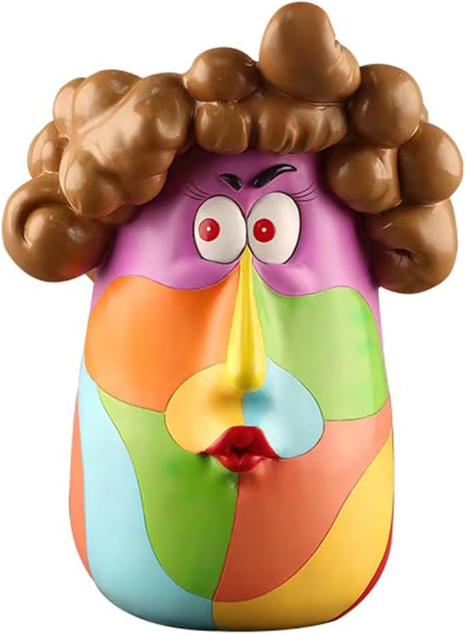 TOZLU Picasso Brutalist Beauty Face Flower Pot Ornaments Head Planter Pots Container Colorful Face Art Resin Flower Pot (Curly Haired Girl)