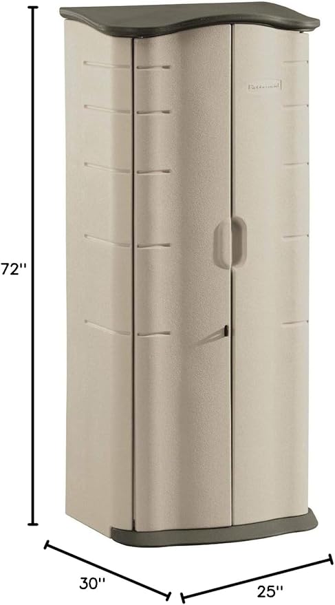 Rubbermaid Compact Vertical Resin Storage Shed With Floor (2 x 2.5 Ft), Weather Resistant, Beige/Brown, Organization for Home/Backyard/Garden Tools/Porch/Patio Cushions/Pool Chemicals/Toys
