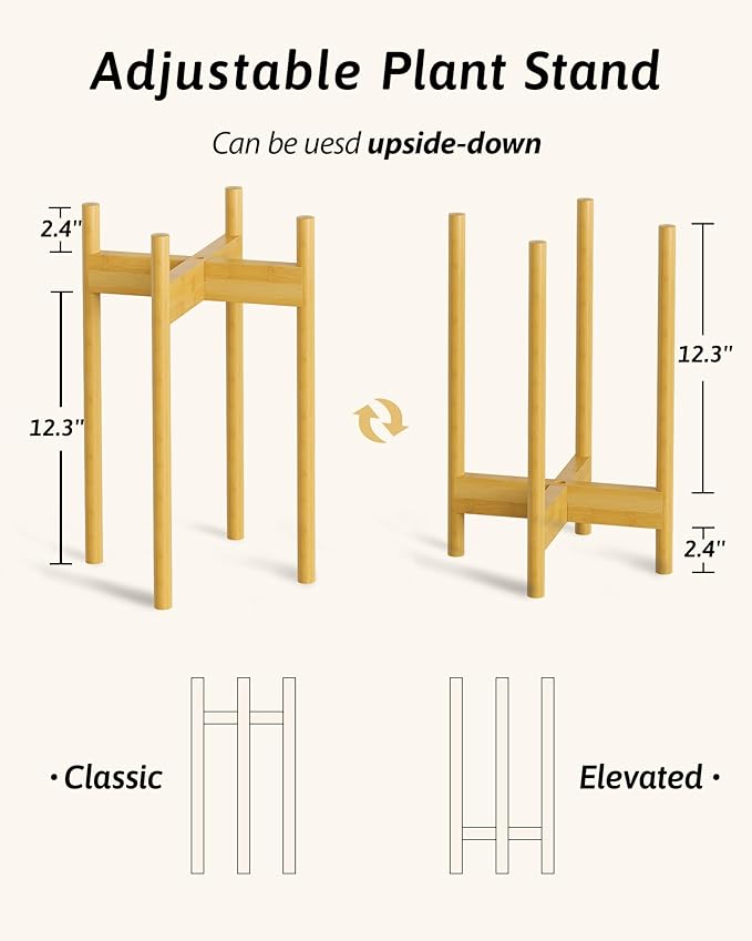 Adjustable Plant Stand Indoor, Bamboo Plant Stand Fits 8 9 10 11 12 Inches, Small Corner Planter Holder for Indoor Plants, Single Floor Plant Stands for Living Room Balcony, Natural Tall