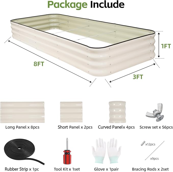 GoCampDriect 6IN1 Raised Garden Bed - 8x3x1ft Galvanized Raised Garden Boxes Outdoor Corrosion Resistant | Variable Shape 9x2x1ft Metal Raised Garden Beds for Planting Vegetable, Fruits,Flower