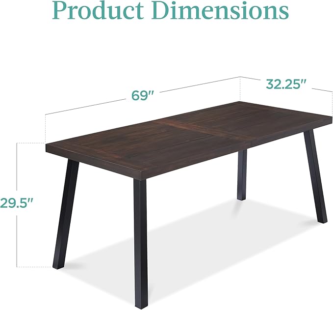 Best Choice Products 6-Person Indoor Outdoor Acacia Wood Dining Table, Picnic Table w/Powder-Coated Steel, 350 Pound Capacity Legs - Espresso