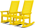 GREENVINES Outdoor Rocking Chairs | Set of 2 | Porch Rocker | HDPE Plastic | Yellow | Oversized Rockers | High Back | Big & Tall | Ladder Back | for Patio Outside Backyard Balcony Garden