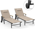 Ciokea Outdoor Lounge Chair with Pillow Set of 2, 5-Position Aluminum Chaise Lounge with Wheels & Armrests, 400 lbs Heavy Duty Patio Pool Chair for Backyard, Deck, Beach & Poolside, Khaki