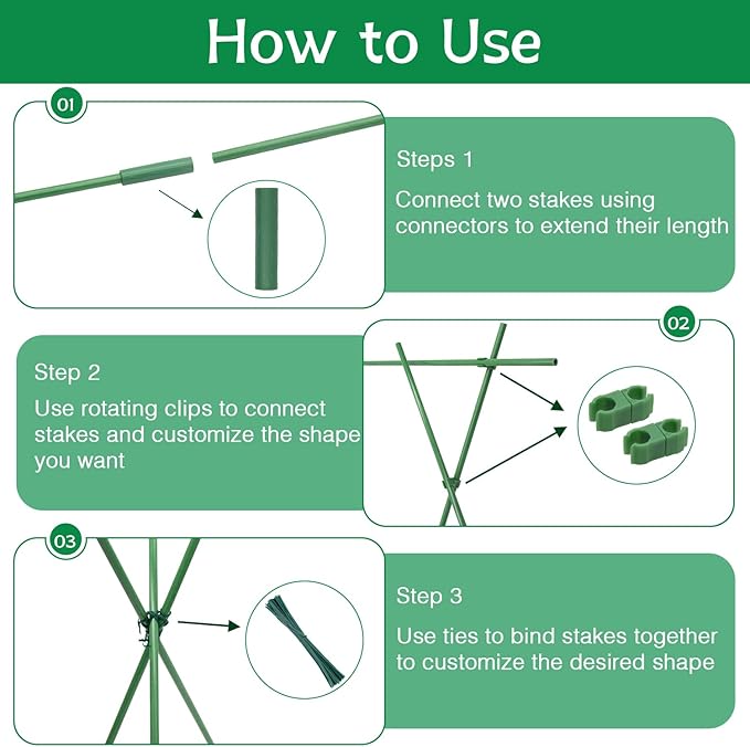 Garden Stakes 17Inch 20Pack, DIY Tall Plant Support Stakes of 4Ft,5Ft,6Ft,7Ft, HAINANSTRY Fiberglass Plant Stake for Indoor & Outdoor Plants, Tomato Vegetable Stakes for Garden