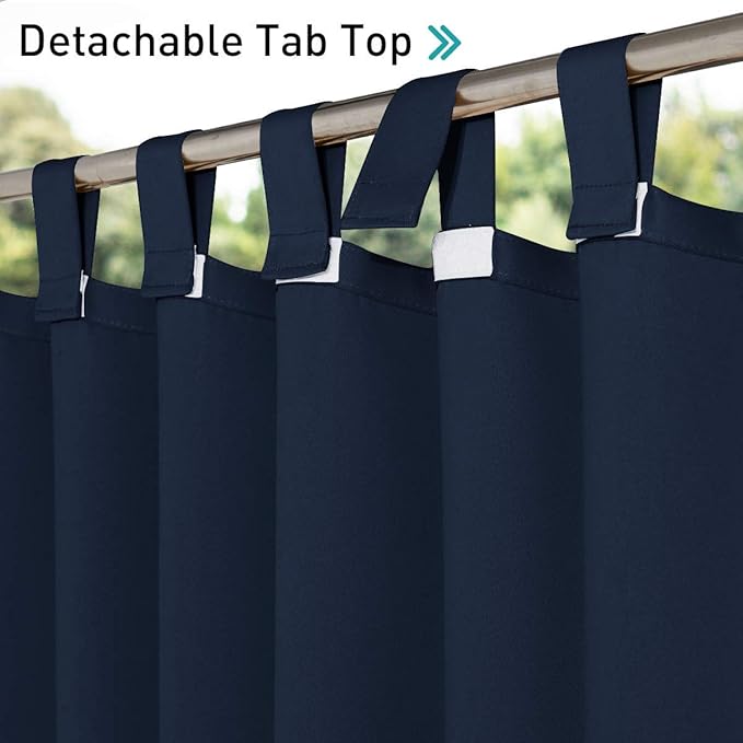 NICETOWN 2 Panels Outdoor Curtainss for Patio Waterproof 108" L Public Dividers, Detachable Tab Top Blackout Thermal Insulated Privacy Outdoor Drapes for Arbor/Porch, Navy Blue, 84" Wide