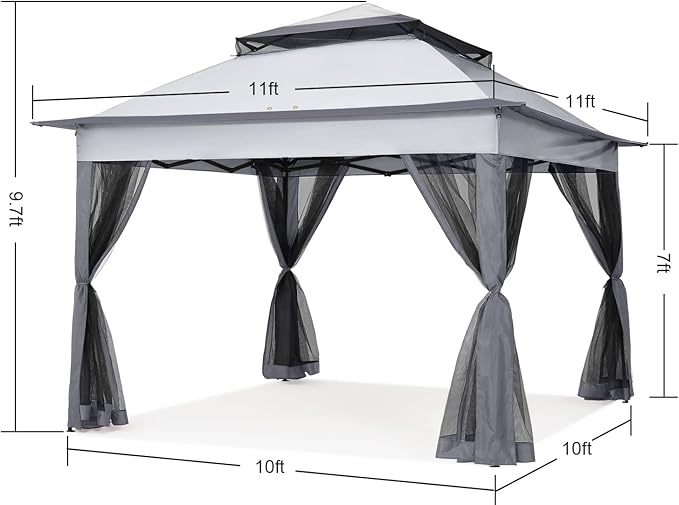COOSHADE 11x11 Pop Up Gazebo Tent Outdoor Canopy Patio Shelter with Mosquito Netting(Dark Grey)